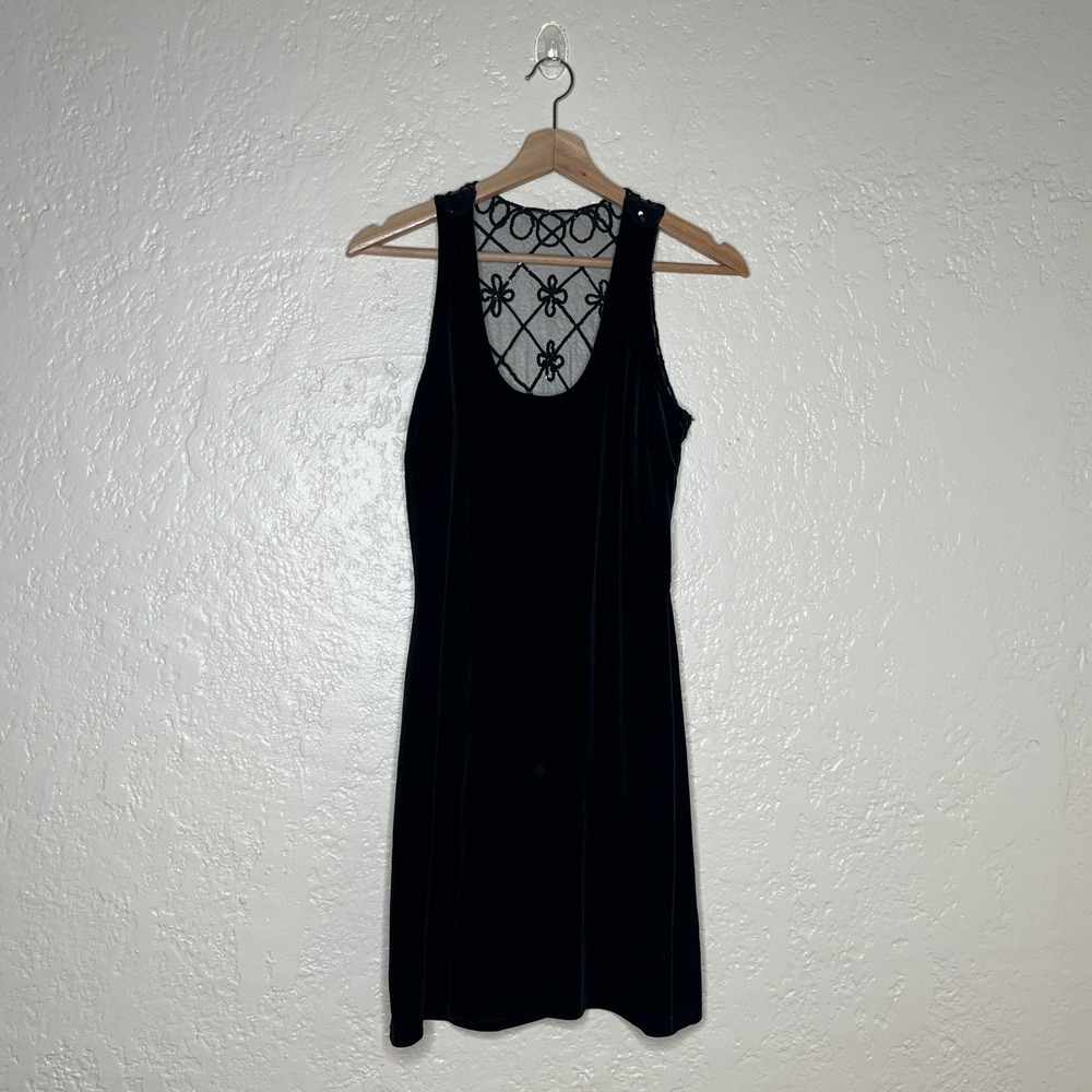 Jessica McClintock Gunne Sax Vintage Velvet Sequin Sheer Back Dress Black 7/8